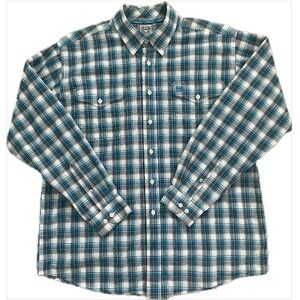 Cinch Mens Western Button Down Long Sleeve Blue Plaid Shirt Sz Medium